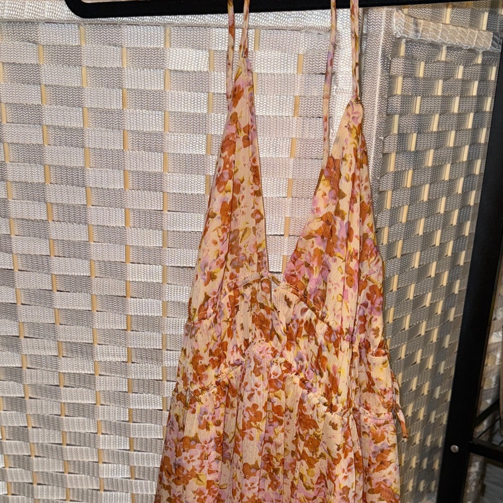 Astr Floral Halter Dress in Pink and Orange